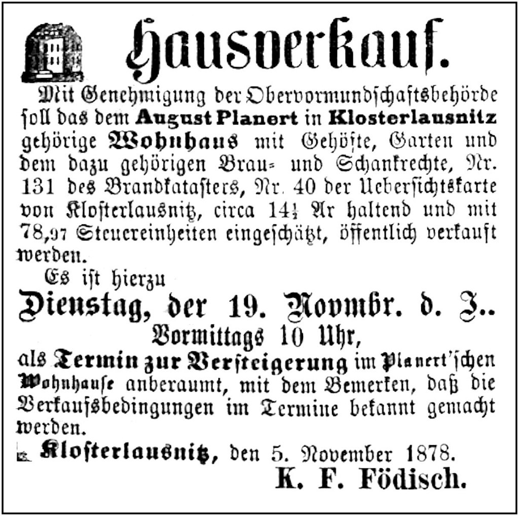 1878-11-05 Kl Hausverkauf Planer